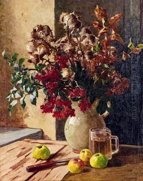 Stilleben Oil Painting by Franz Gruber-Gleichenberg