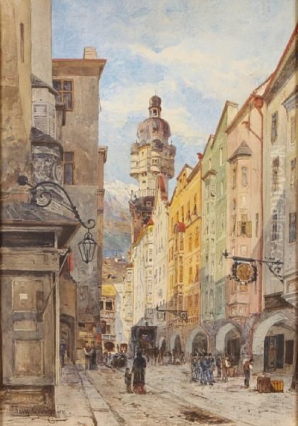 A Swiss Street Scene; Together With A Painting Of A Similar Subject by Tony Grubhofer