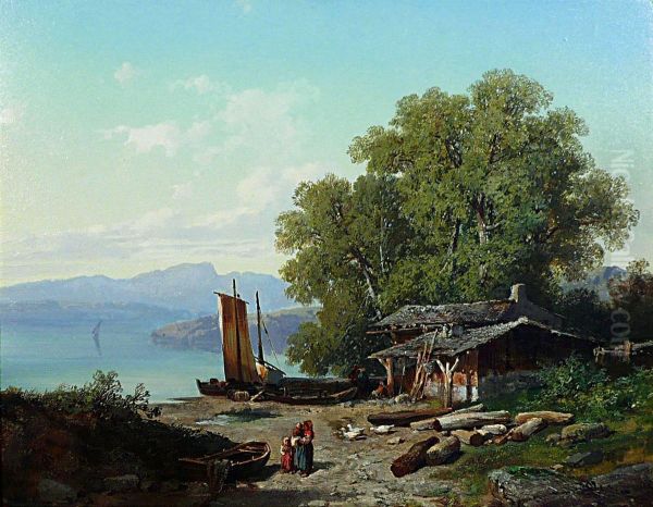 Au Bordd'un Lac Italien Oil Painting by Vittore Grubicy de Dragon