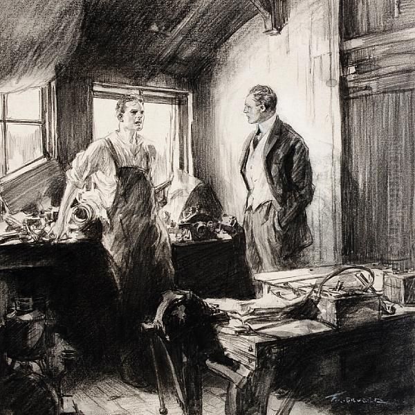 Two Men In A Workroom Oil Painting by Frederic R. Gruger