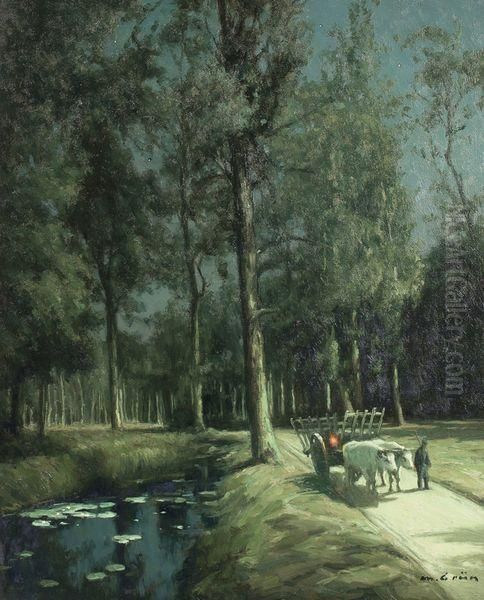 L'allee Aux Grands Arbres, La Nuit Oil Painting by Maurice Grun