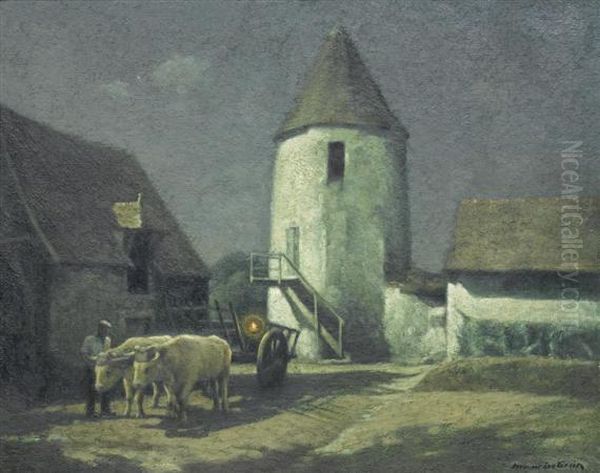 Team Of Oxen Before A Tower Oil Painting by Maurice Grun