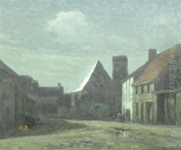 Village Street In The Moonlight. Oil Painting by Maurice Grun