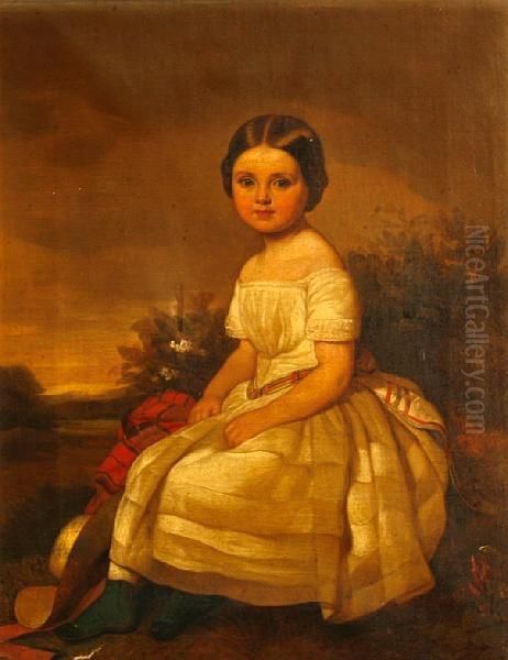 A Portrait Of A Young Girl, Thought To Be Lena Marie Gock At Age Five Oil Painting by Johann Grund