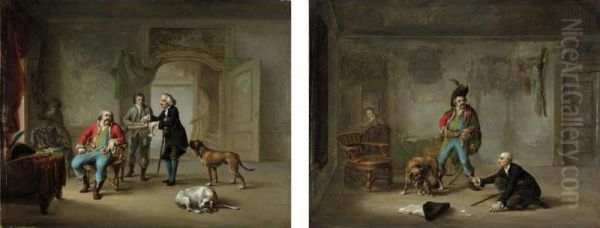 Interiors With A Gentleman And His Notary Oil Painting by Johann Jacob Norbert Grund