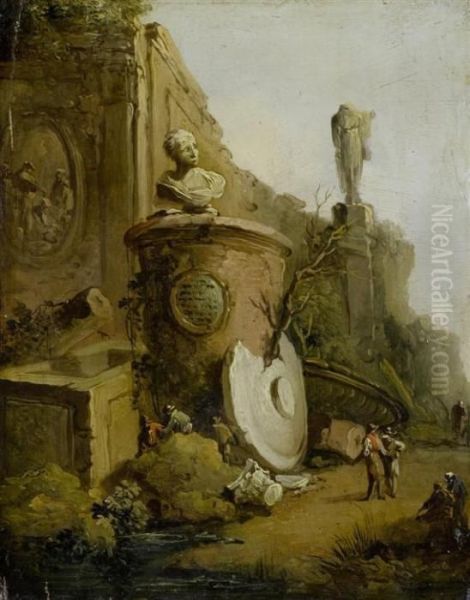 Ruins In A Landscape Oil Painting by Norbert Joseph Carl Grund