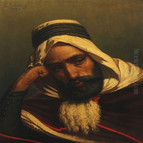 Portrait Of An Arab Oil Painting by Ludvig Grundtvig