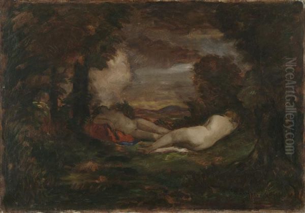 Hommage A Courbet Oil Painting by Jakob Grunenwald