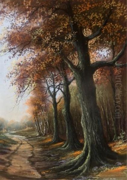 Dirt Path With Trees In Fall Setting Oil Painting by Charles Paul Gruppe