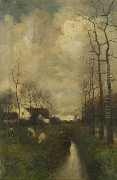 Hollandskt Landskap Oil Painting by Charles Paul Gruppe