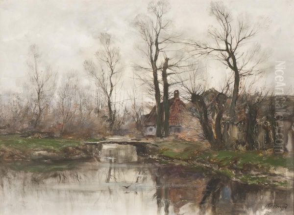 Farm By The Water Oil Painting by Charles Paul Gruppe