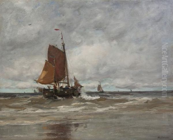 Dutch Fishing Boats Oil Painting by Charles Paul Gruppe