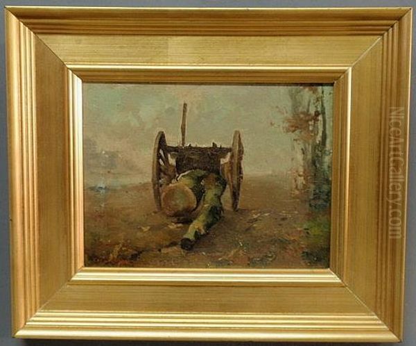 Logging Cart Oil Painting by Chas. P Gruppe