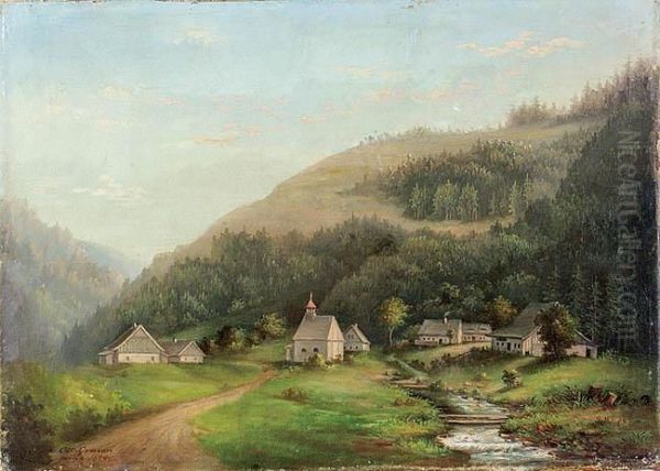 Pejzaz Z Kosciolkiem Oil Painting by Otto Gruson