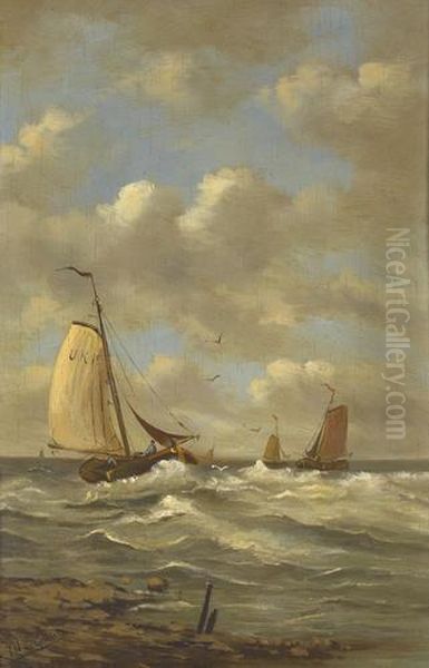 Segelboote Auf Bewegter See Oil Painting by Willem Jun Gruyter