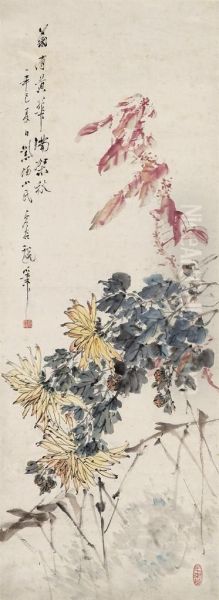 Chrysanthemums And Amaranth Oil Painting by Xu Gu