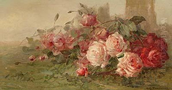 Rosas.
 Oleo Sobre Lienzo. 40 X 75,5 Cms Oil Painting by Cayo Guadalupe Zurzarren