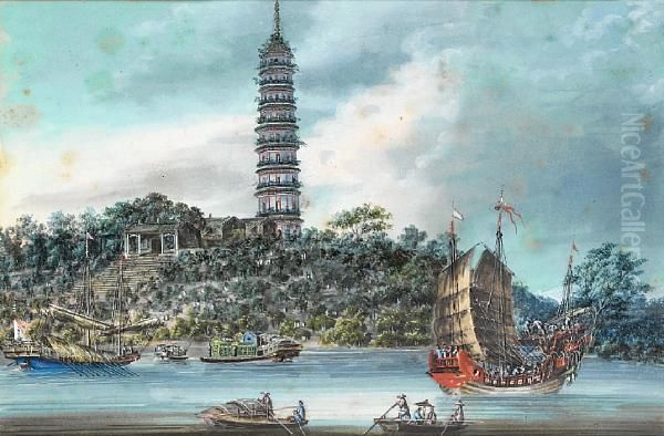 The Pagoda At Whampoa Oil Painting by Tingqua Guan Lianchang