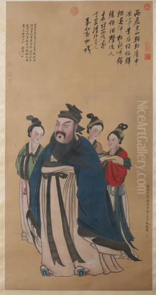 Xie An And His Concubines, After Guo Yu Oil Painting by Ding Guanpeng