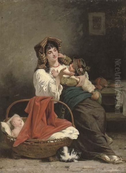 A Mother's Love Oil Painting by Guerrino Guardabassi