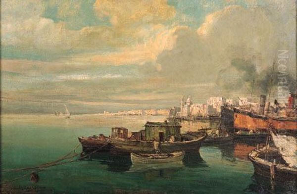 Barche Nel Golfo Di Napoli Oil Painting by Ezechiele Guardascione