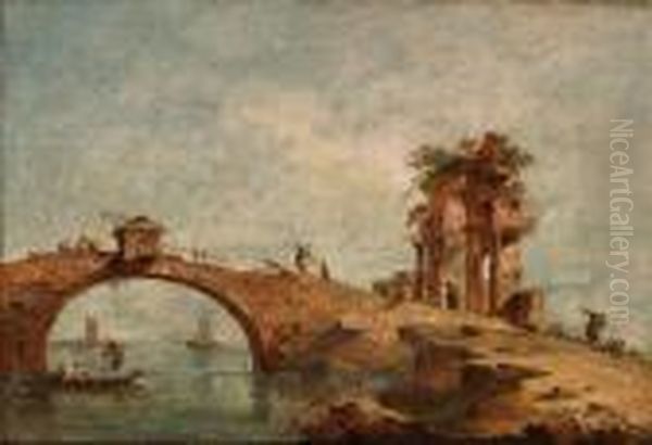 Caprice Au Pont De Pierre Dans La Lagune Oil Painting by Francesco Guardi