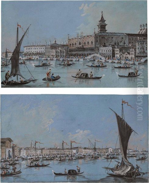 The Doge's Palace, Venice, From The Bacino; And Venice: The Zattere Oil Painting by Giacomo Guardi