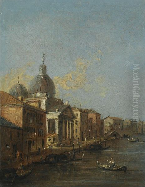 Venice, A View Of The Grand Canal With The Church Of San Simeone Piccolo Oil Painting by Giacomo Guardi