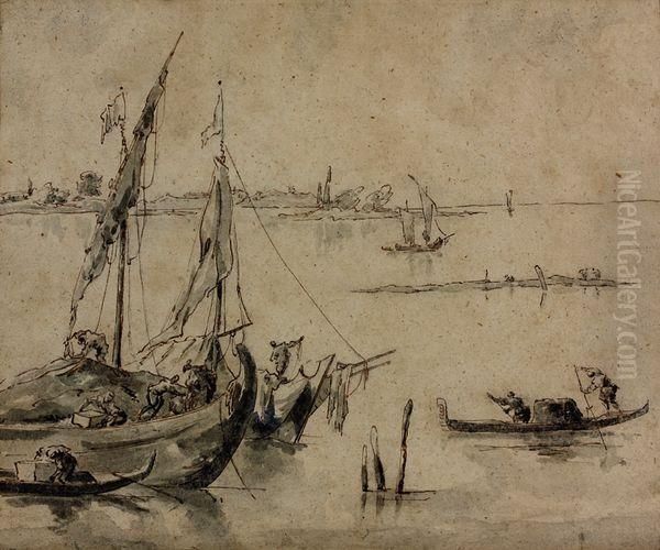 Bateaux Dans La Lagune Oil Painting by Giacomo Guardi