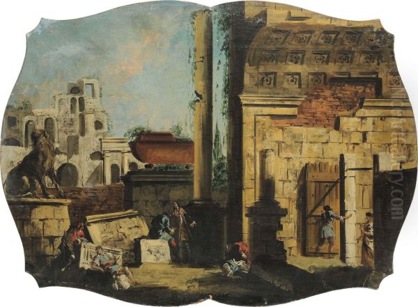 Capriccio Con Rovine Classiche Oil Painting by Giovanni Antonio Guardi