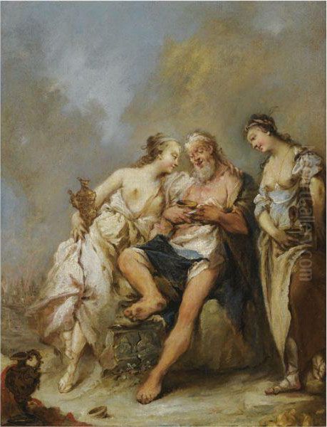 Lot And His Daughters Oil Painting by Giovanni Antonio Guardi