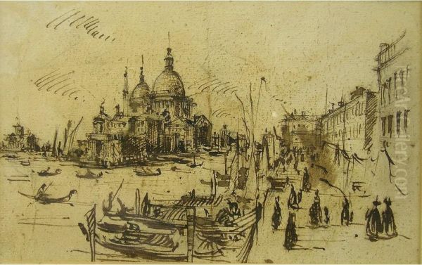 After Guardi - Two Continental Pen And Inkstudies Oil Painting by Nicolo Guardi