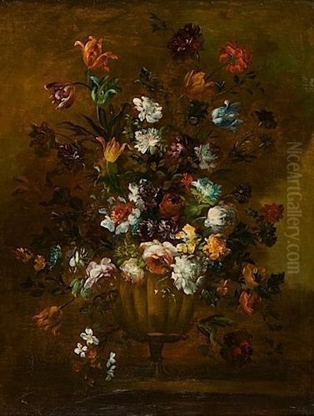 Bouquet De Fleurs Dans Un Vase A Godrons Surmonte D'un Perroquet Oil Painting by Francesco Guardi