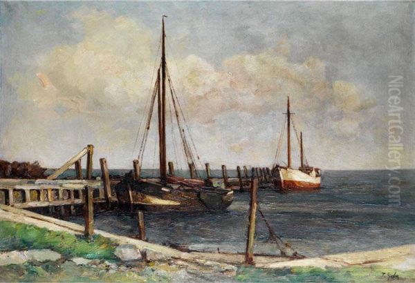 Fischerboote Am Ufer Oil Painting by Rudolf Guba