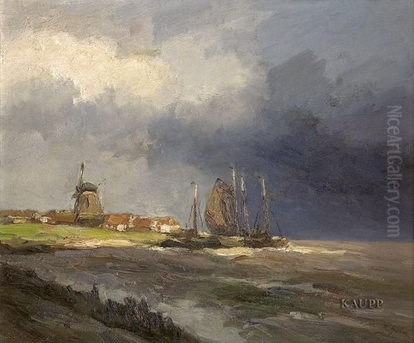 Norddeutsche Uferpartie Mit Von Der See Her Aufziehenden Gewitterwolken Oil Painting by Rudolf Guba