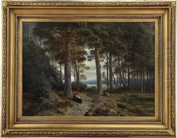 The Inner Of A Pine Tree Forest Oil Painting by Hans Fredrik Gude