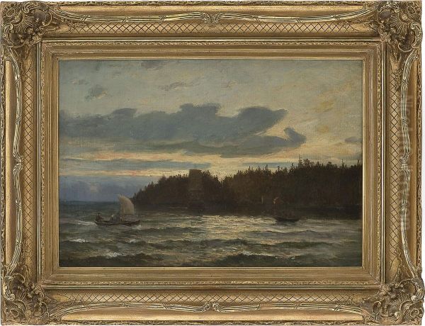 At An Outport Oil Painting by Hans Fredrik Gude