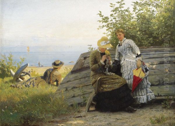 Ladies In The Sunshine Oil Painting by Hans Fredrik Gude