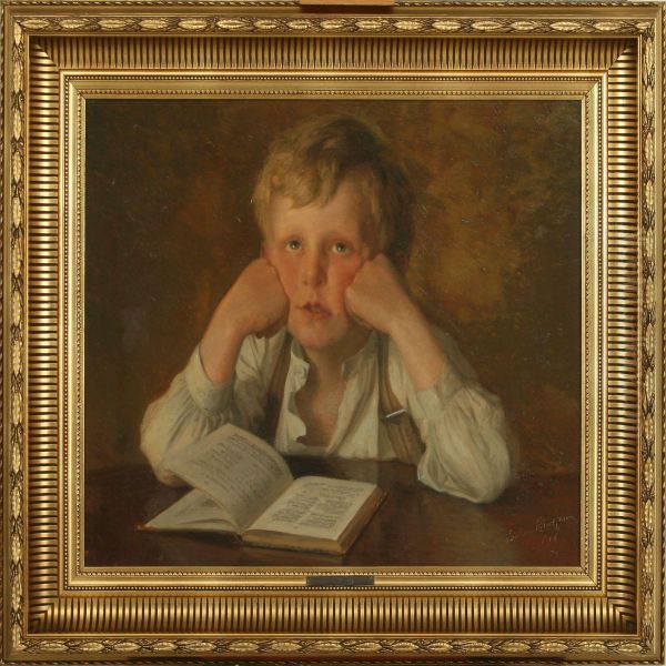 Boyreading Oil Painting by Johan Gudmundsen-Holmgreen