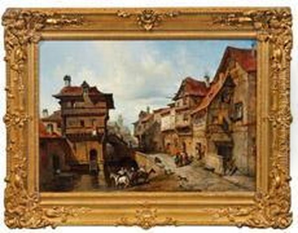 Pittoreske Strasenszenein Ulm Oil Painting by Julien Michel Gue