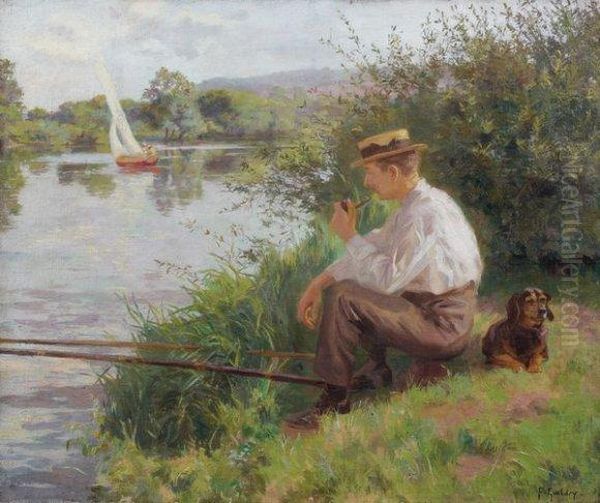 Le Pecheur Au Bord De L'eau Oil Painting by Ferdinand Joseph Gueldry