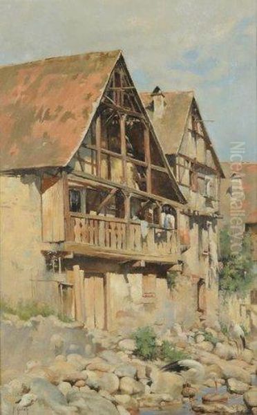 Cigognes En Alsace Oil Painting by Ferdinand Joseph Gueldry