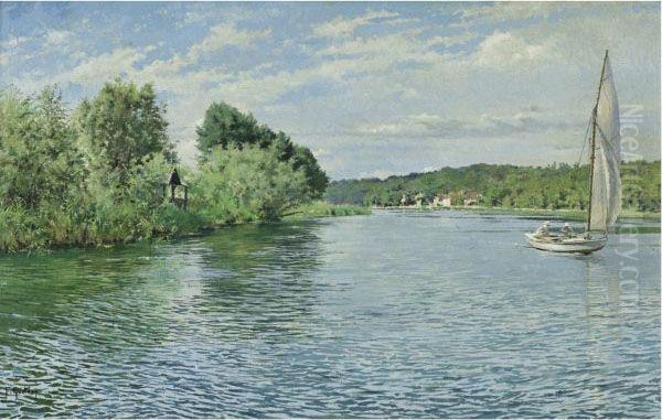 Sur La Marne Oil Painting by Ferdinand Joseph Gueldry