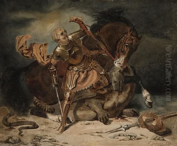 St. George Slaying The Dragon Oil Painting by Eugene Charles Fr. Guerard