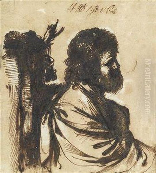 Studie Eines Bartigen Mannes Im Profil Oil Painting by Guercino