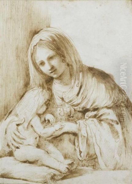 Madonna Mit Jesusknaben Oil Painting by Guercino