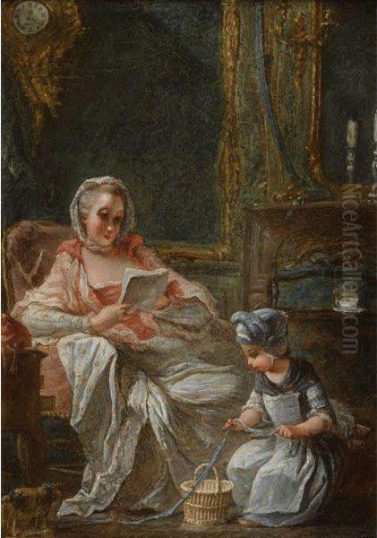 Scenes D'interieur Avec Une Jeune Femme Et Un Enfant Oil Painting by Francois Guerin