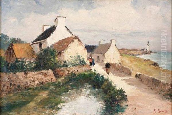 Hameau Breton Au Bord De La Mer Oil Painting by Gabriel Guerin