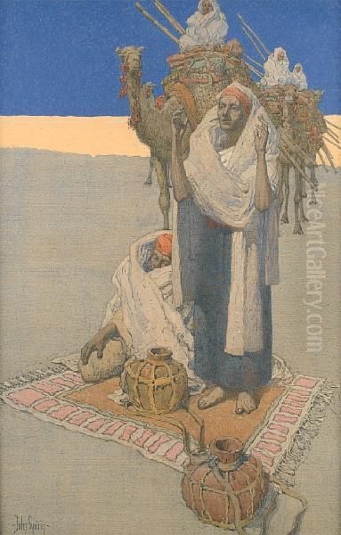 Prayer In The Desert Oil Painting by Jules Guerin