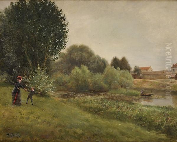 Promenade En Bord De Riviere Oil Painting by N. Guerin